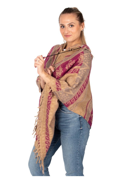 Poncho fatto a mano in cotone e lana con cappuccio – moda boho indiana