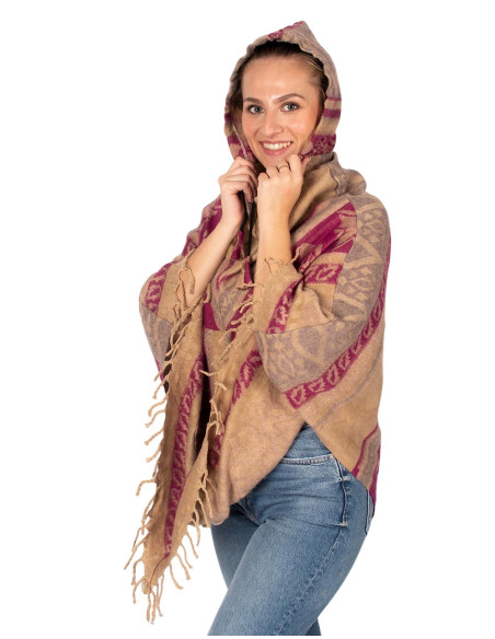 Poncho artesanal de algodão com capuz – moda boho indiana
