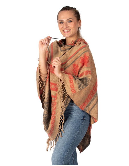 Poncho artesanal de algodão com capuz – moda boho indiana