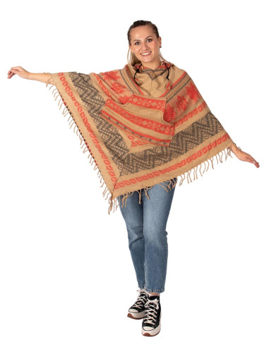 Poncho en coton et laine fait main avec capuche...