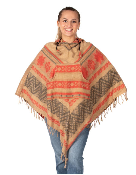 Handgefertigter Poncho aus Baumwolle mit Kapuze – Indischer Boho-Stil