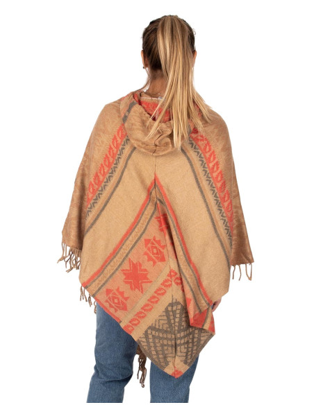 Poncho fatto a mano in cotone e lana con cappuccio – moda boho indiana