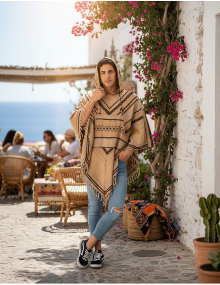 Unisex cotton wool poncho with hood – Kimago