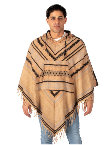 Poncho unissex de algodão e lã com capuz – Kimago