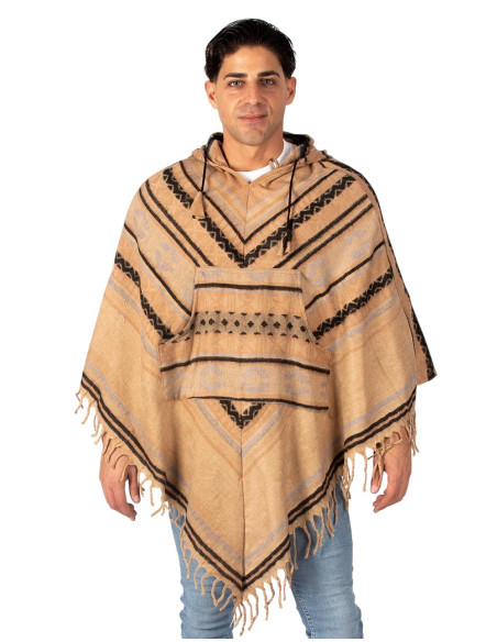 Poncho unissex de algodão e lã com capuz – Kimago