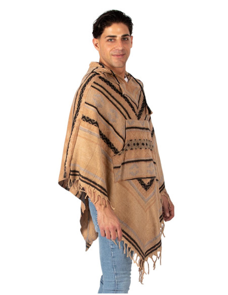 Unisex-Poncho aus Baumwollwolle mit Kapuze – Kimago