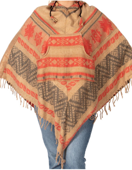 Poncho unissex de algodão e lã com capuz – Kimago