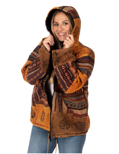 Jaqueta patchwork unissex com forro de lã –...