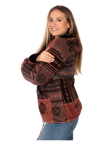 Unisex-Patchworkjacke mit Fleecefutter – Indische Handwerkskunst