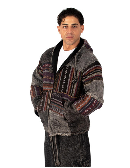 Veste patchwork unisexe avec doublure polaire – Fabriquée à la main en Inde