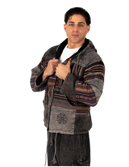 Giacca patchwork unisex con fodera in pile – Fatta a mano in India