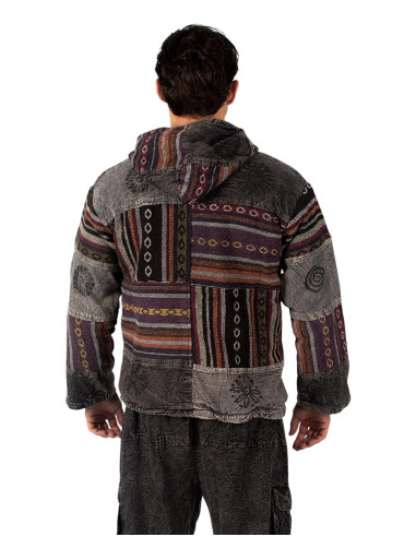 Unisex patchwork jacket with fleece lining –...