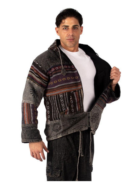 Unisex patchwork jacket with fleece lining – Handmade in India