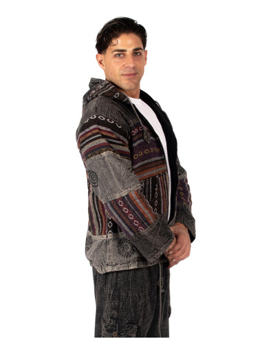 Unisex-Patchworkjacke mit Fleecefutter –...