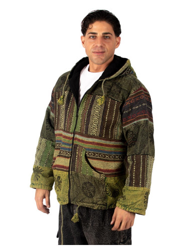 Jaqueta patchwork unissex com forro de lã polar...