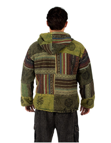 Jaqueta patchwork unissex com forro de lã polar...