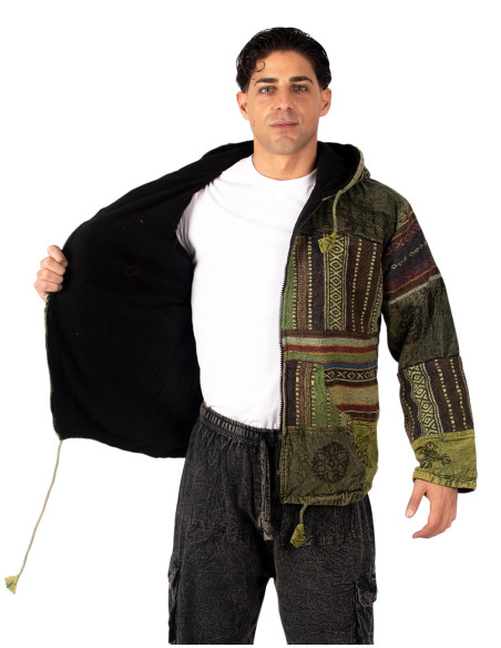 Unisex-Patchworkjacke mit Fleecefutter – Handgefertigt in Indien