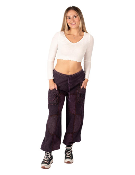 Pantalon sarouel unisexe en coton violet de style ethnique