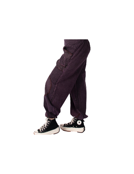 Pantaloni harem unisex in cotone viola in stile etnico