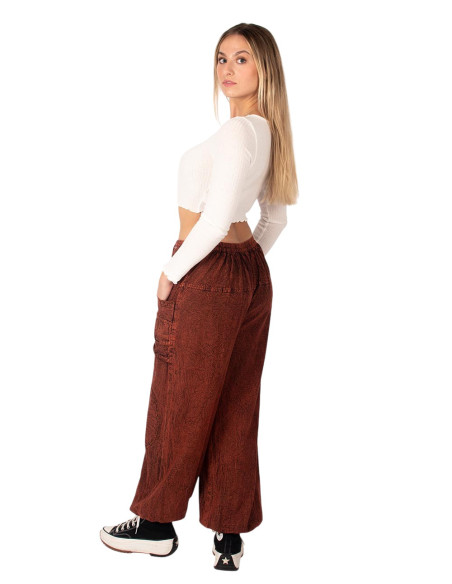 Unisex burgundy cotton harem pants in an ethnic style