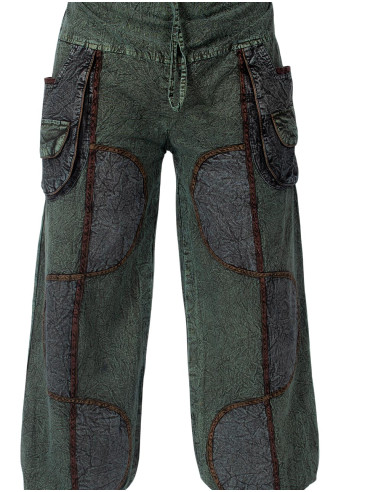Unisex grüne Baumwoll-Haremshose im Ethno-Stil