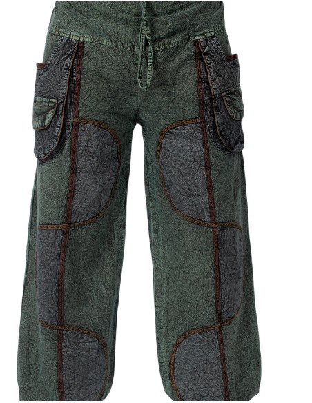 Unisex green cotton harem pants in an ethnic style