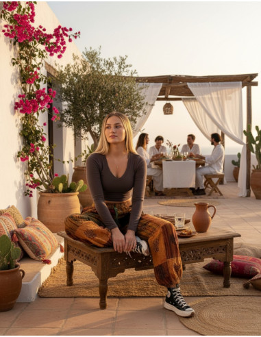 Calças Harem Unissex de Algodão com Retalhos