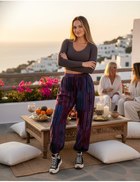 Pantalon harem unisexe en coton patchwork patchwork