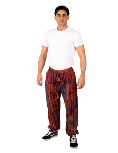 Unisex Patchwork Cotton Harem Pants – Red