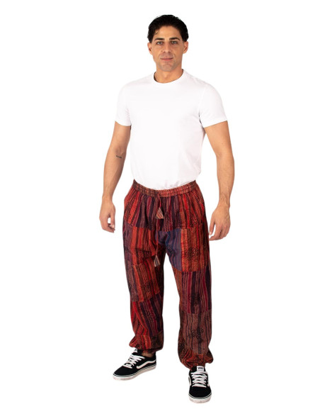 Pantaloni harem unisex in cotone patchwork - Rossi