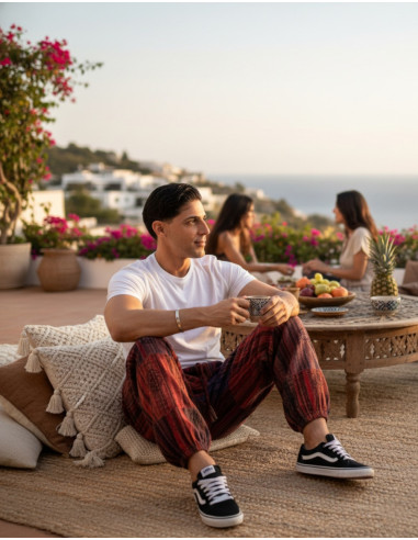 Pantaloni harem unisex in cotone patchwork - Rossi