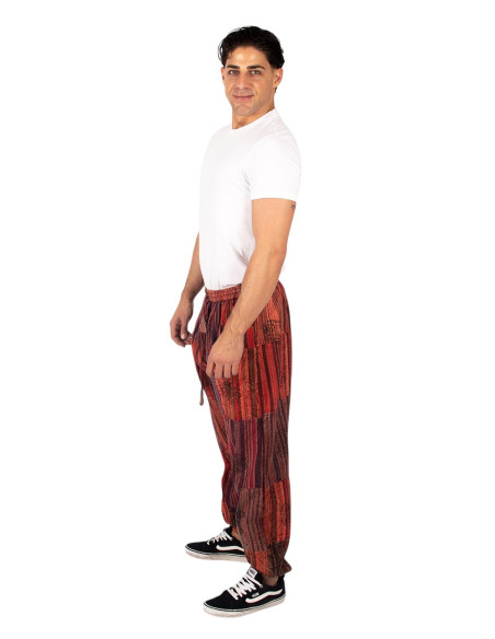 Pantalon harem unisexe en patchwork de coton – Rouge