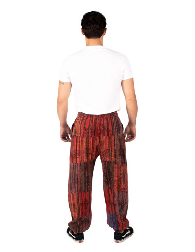 Pantaloni harem unisex in cotone patchwork - Rossi