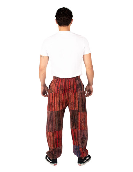 Pantalon harem unisexe en patchwork de coton – Rouge