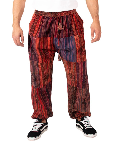 Unisex Patchwork Cotton Harem Pants – Red