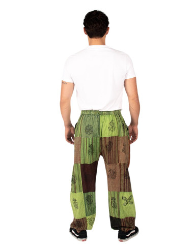 Unisex patchwork harem pants in shades of green...