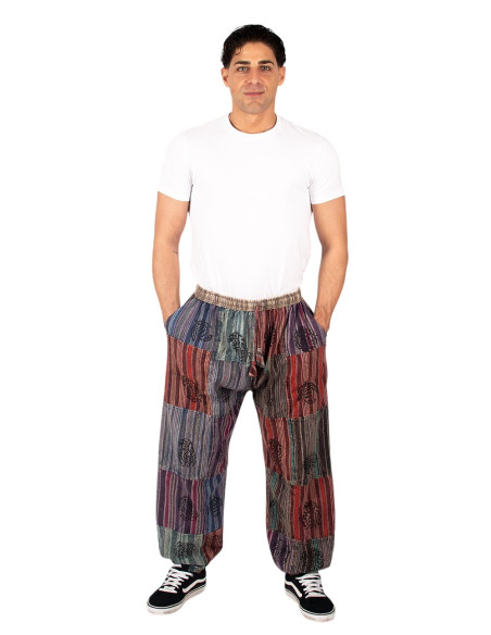 Pantalon harem unisexe patchwork en coton de couleurs assorties