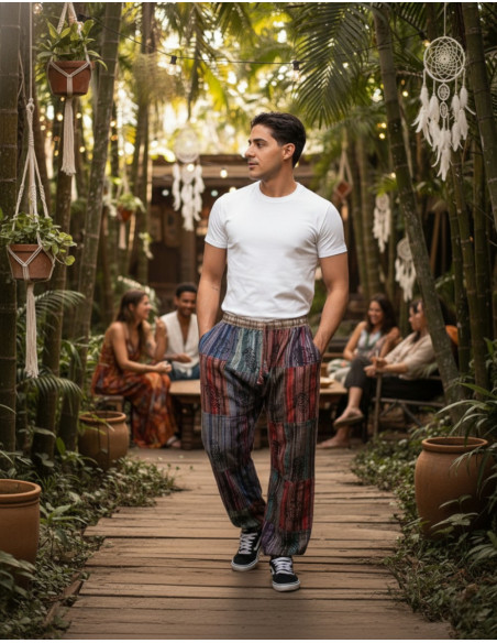 Unisex patchwork harem pants in assorted cotton colors