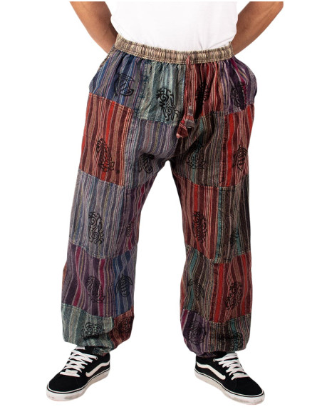 Pantaloni harem unisex patchwork in colori assortiti di cotone