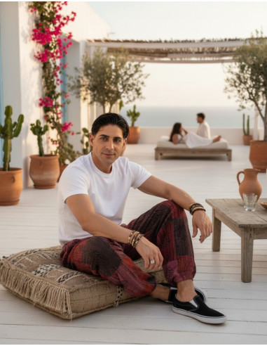 Calças harém unissex com patchwork em cores...