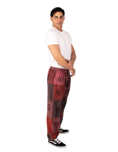 Pantalon harem unisexe patchwork en coton de...
