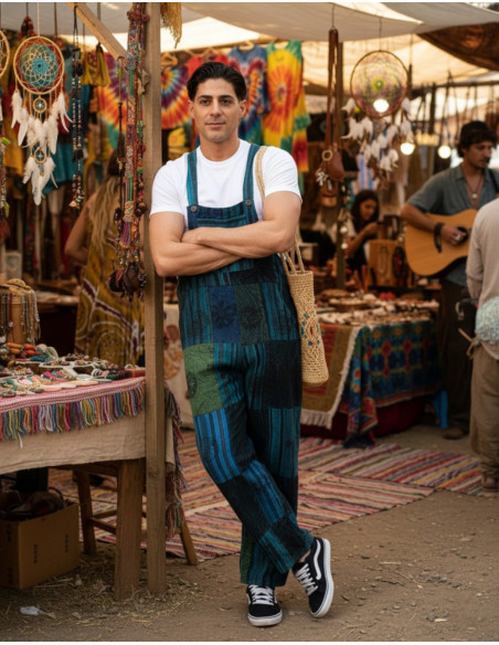 Macacão unissex patchwork feito de algodão artesanal