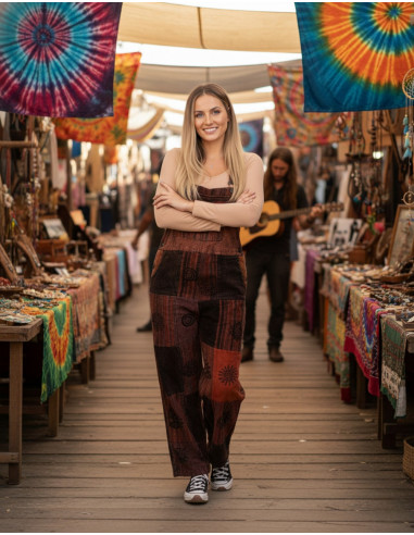 Macacão unissex patchwork feito de algodão...