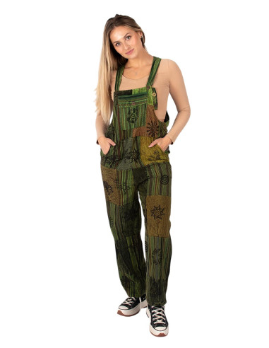 Tuta unisex in cotone verde patchwork fatta a...