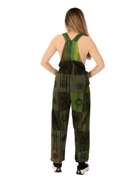 Unisex handmade green cotton patchwork jumpsuit – Indian ethnic style