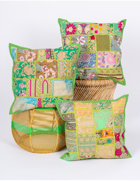 Kimago Green Handgefertigter Kissenbezug 40x40 cm – Indische Ethno-Dekoration
