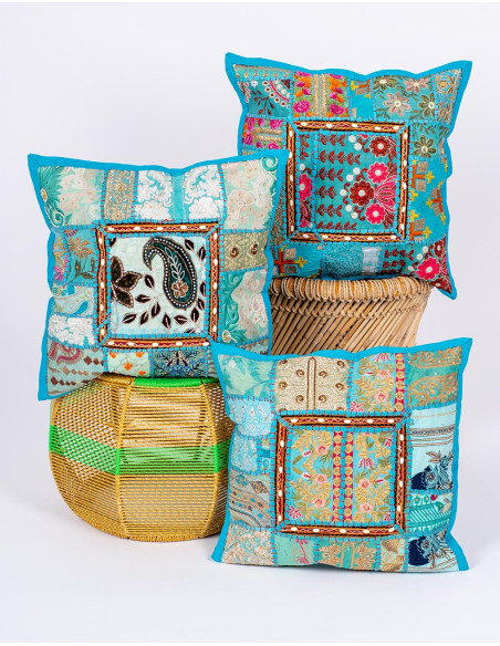Handmade light blue cushion cover