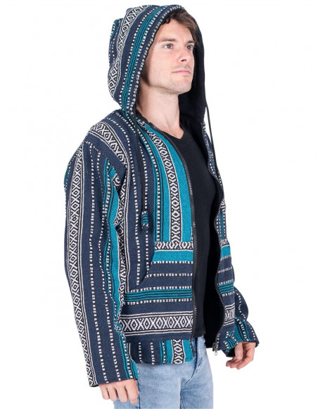 Unisex-Hippiejacke mit Fleecefutter – Handgefertigter Boho-Mantel aus Indien