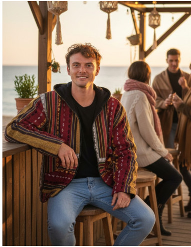 Jaqueta hippie unissex com forro de lã polar –...