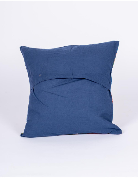 Blauer Baumwollkissenbezug mit Blumenmuster
